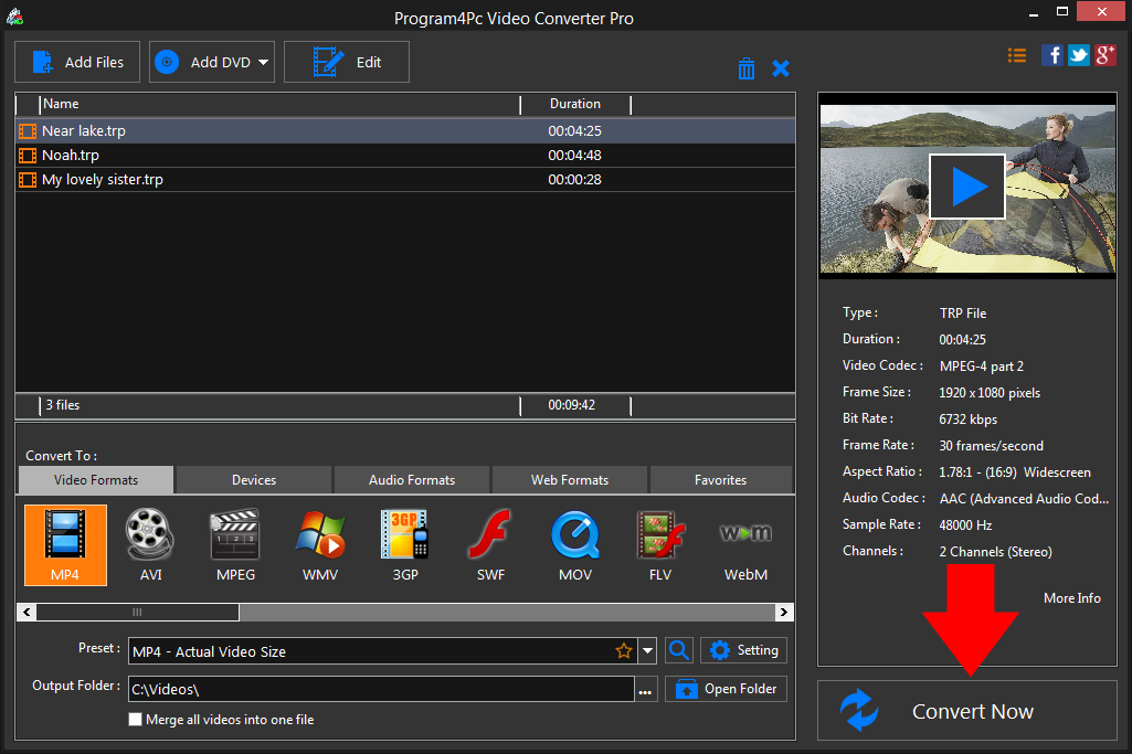 Convert TRP to MP4 video formats
