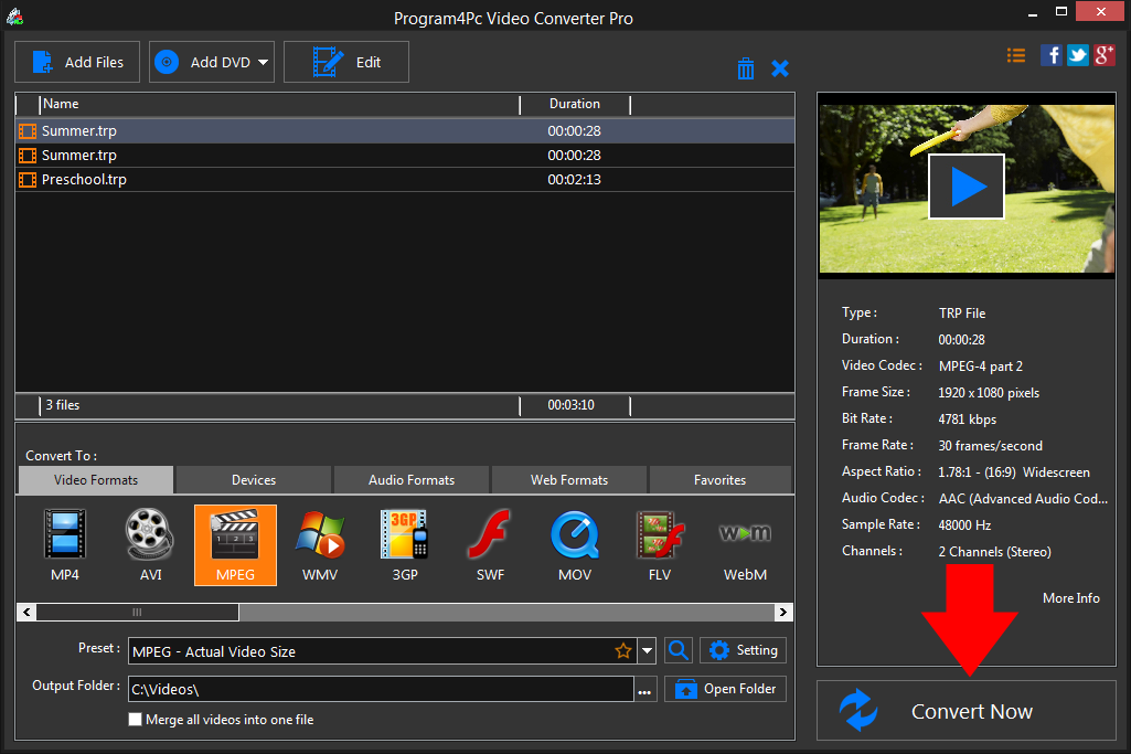 Convert TRP to MPEG video formats