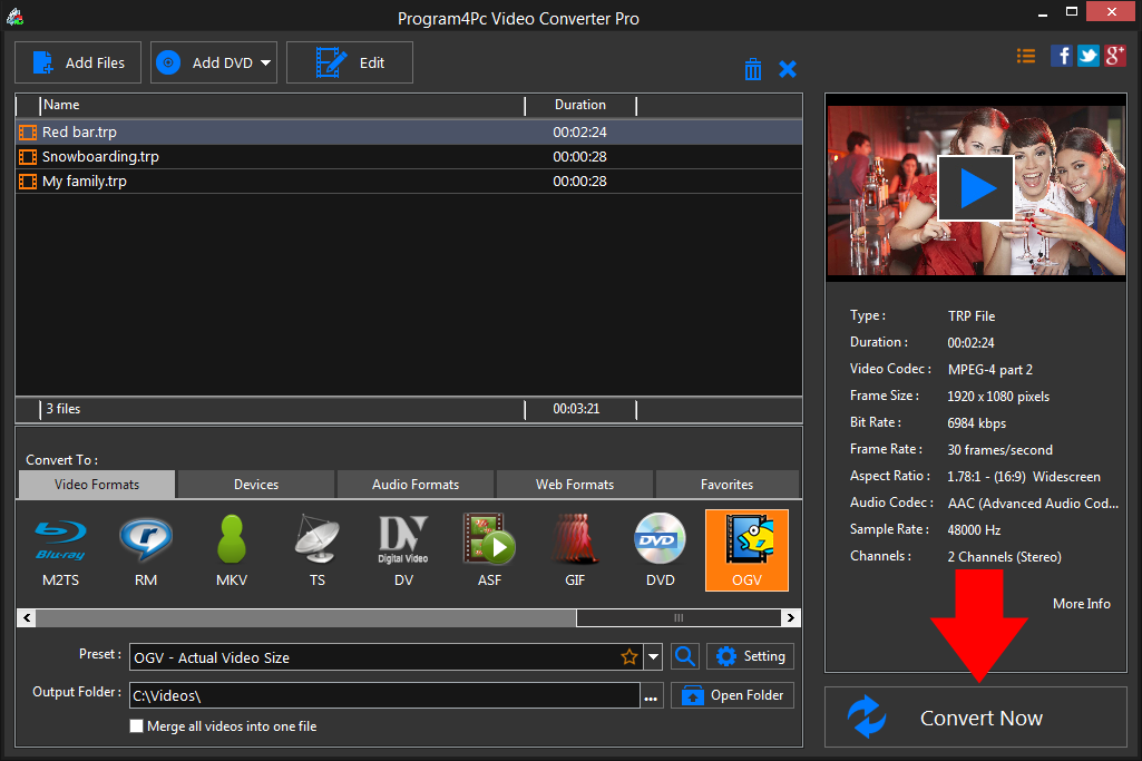 Convert TRP to OGV video formats