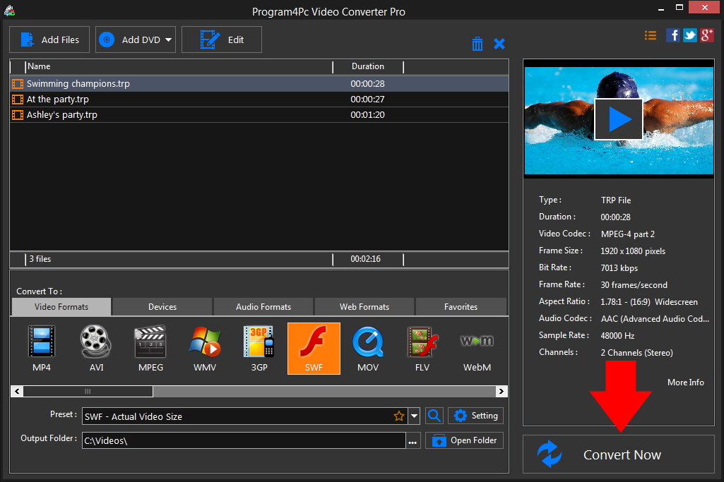 Convert TRP to SWF video formats
