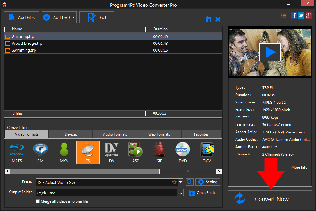 Convert TRP to TS video formats