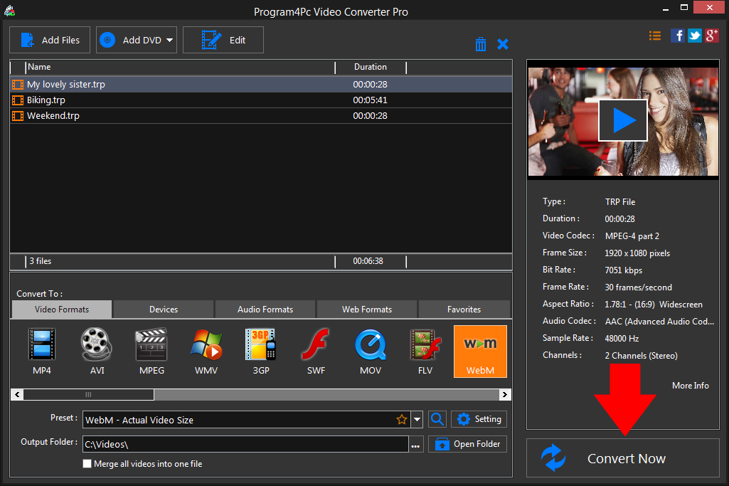 Convert TRP to WEBM video formats
