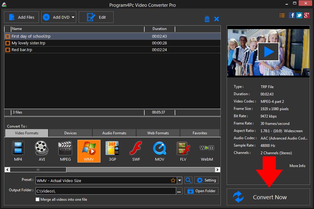 Convert TRP to WMV video formats