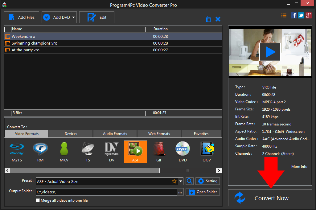 Convert VRO to ASF video formats