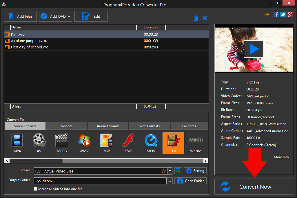 Convert VRO to FLV video formats