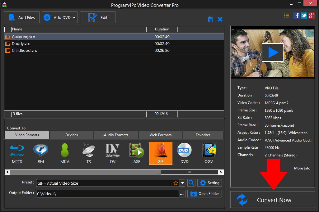 Convert VRO to GIF video formats