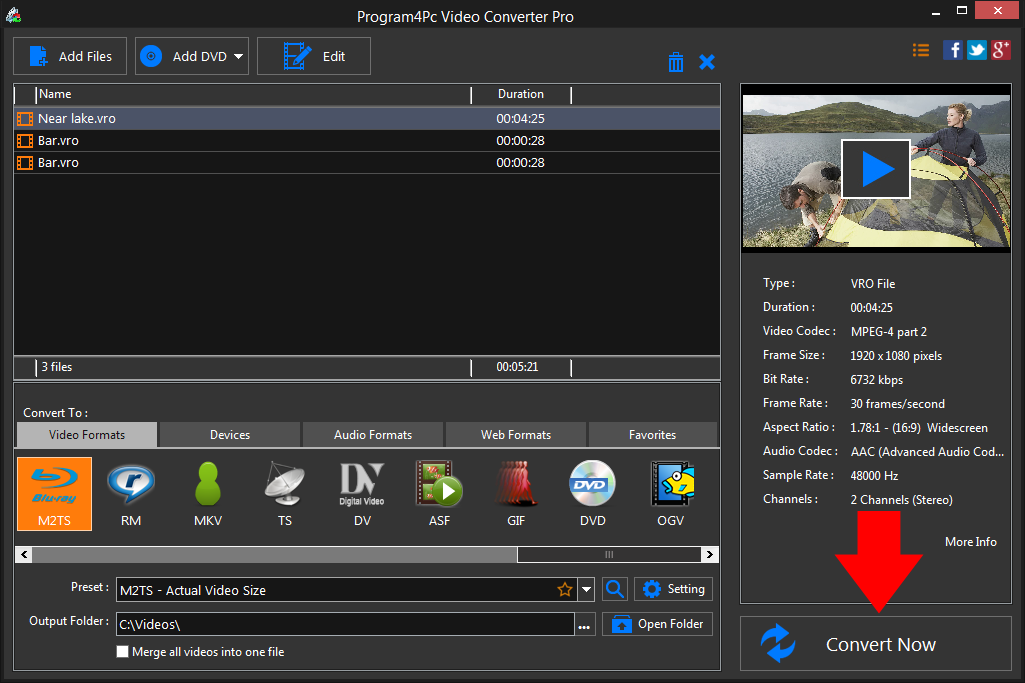 Convert VRO to M2TS video formats