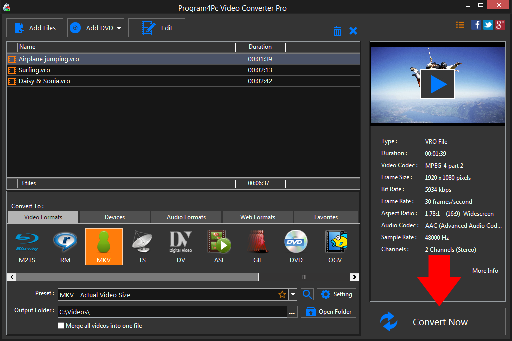 Convert VRO to MKV video formats