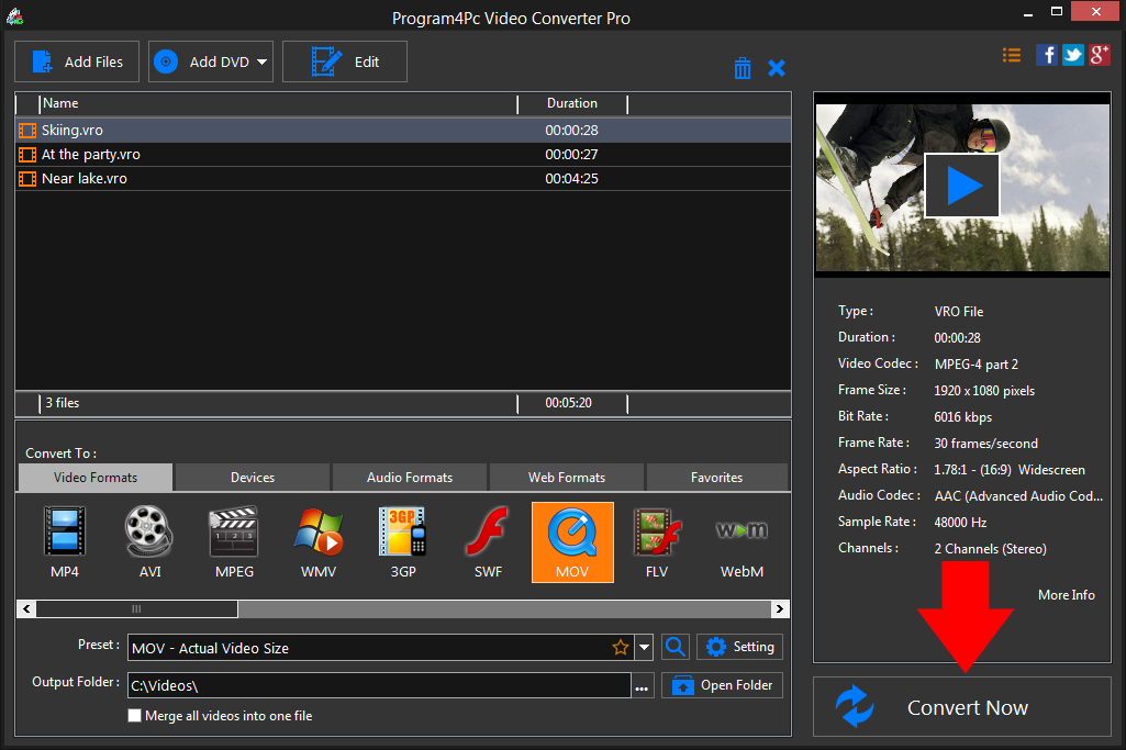 Convert VRO to MOV video formats