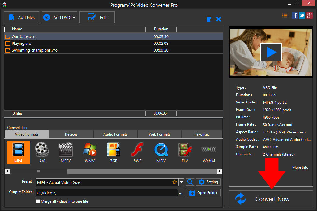 Convert VRO to MP4 video formats