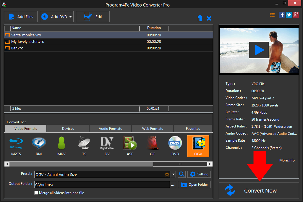 Convert VRO to OGV video formats