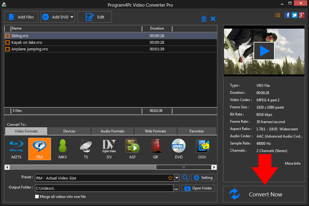 Convert VRO to RM video formats