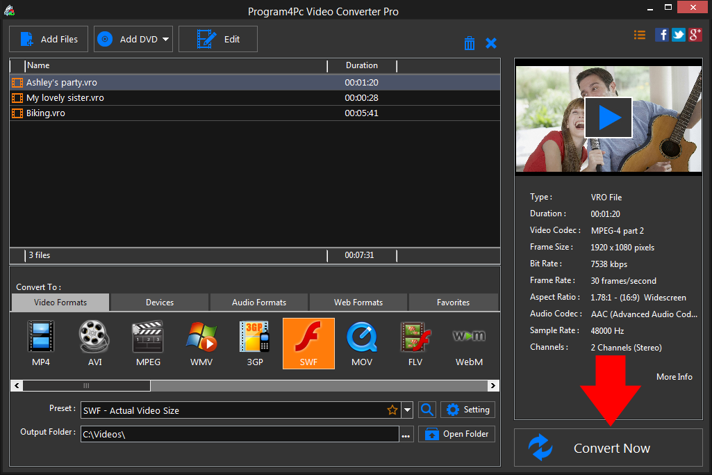 Convert VRO to SWF video formats