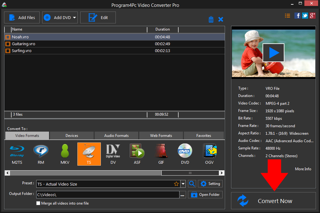 Convert VRO to TS video formats