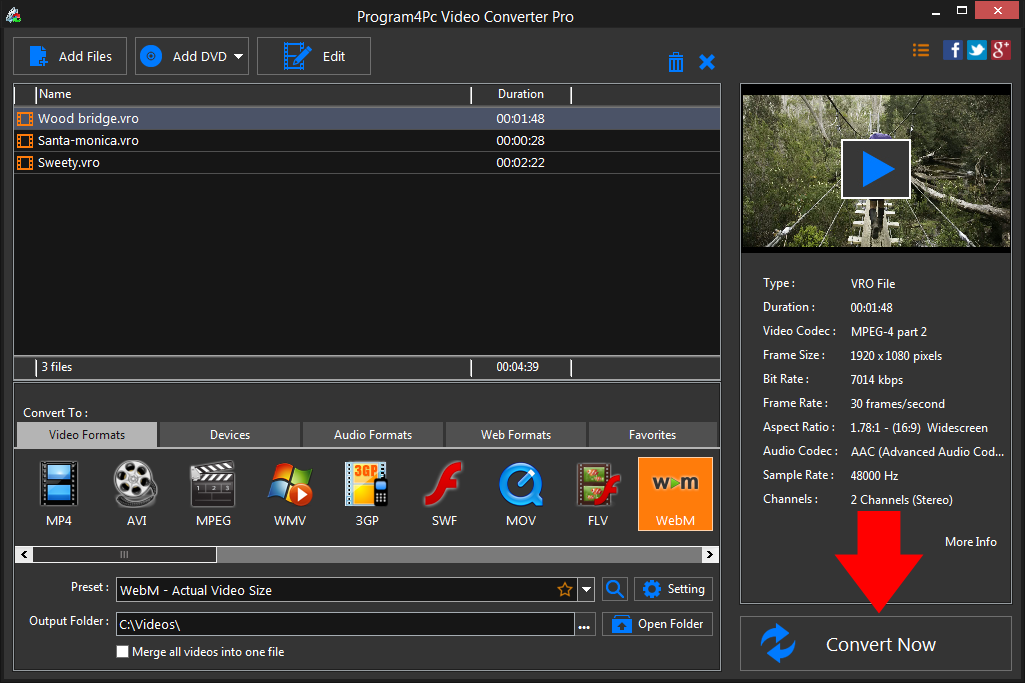 Convert VRO to WEBM video formats