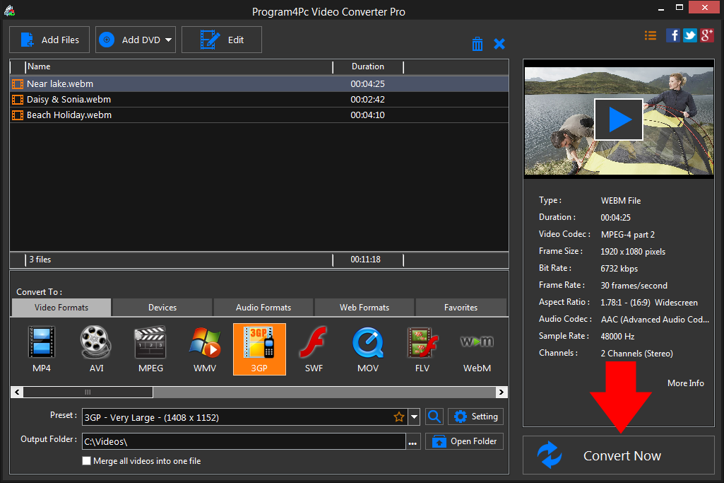 Convert WEBM to 3GP video formats