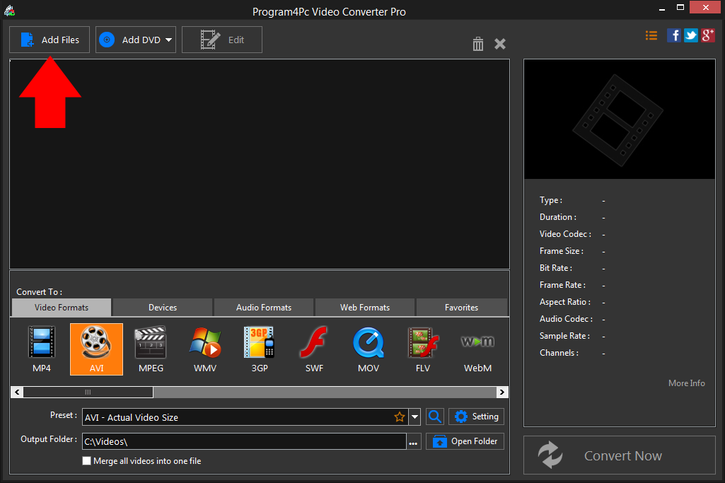 Run Program4Pc WEBM to AVI converter and convert your video files professionally