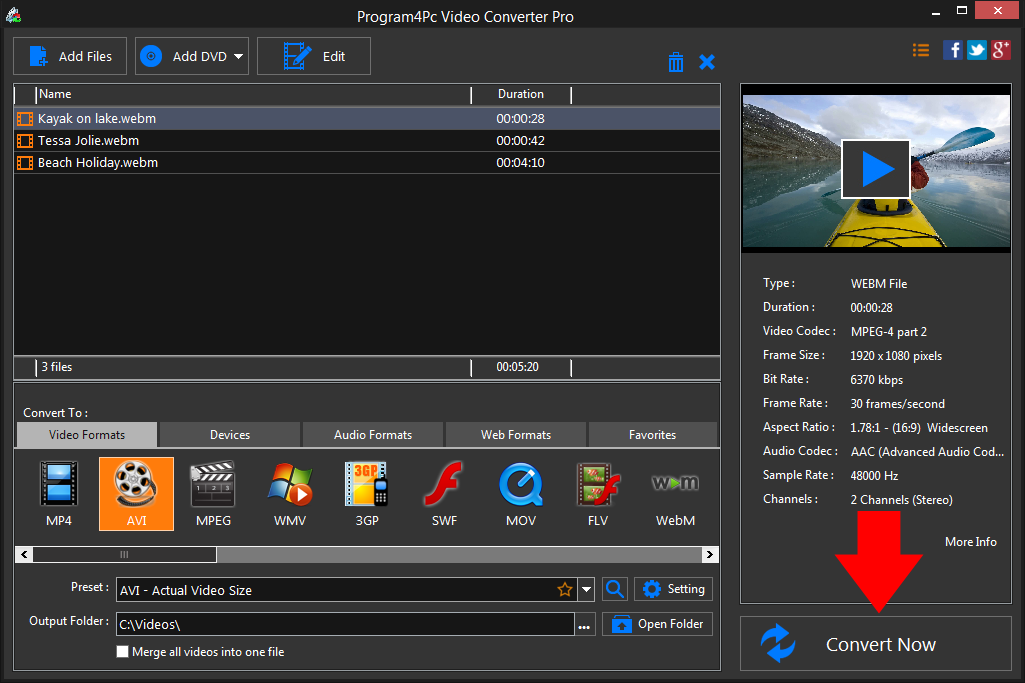 Convert WEBM to AVI video formats