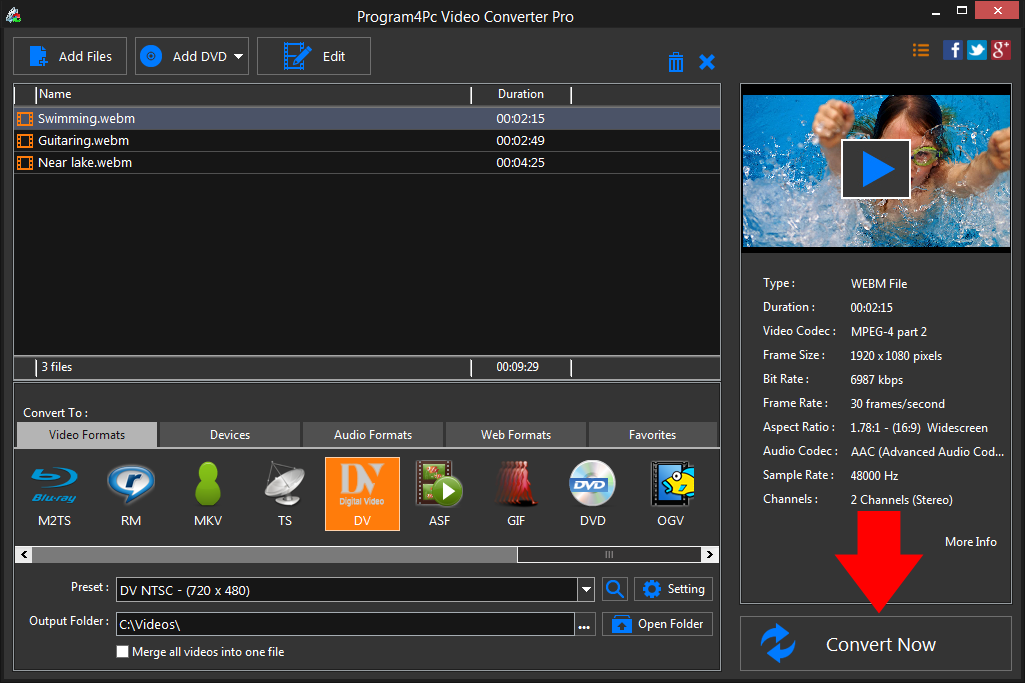 Convert WEBM to DV video formats