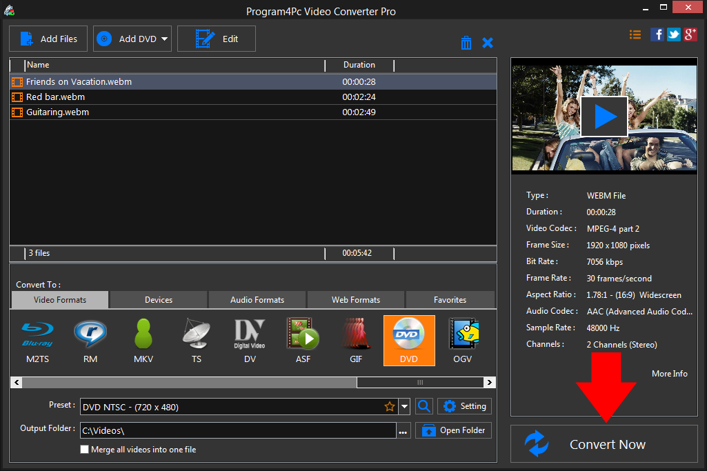 Convert WEBM to DVD video formats