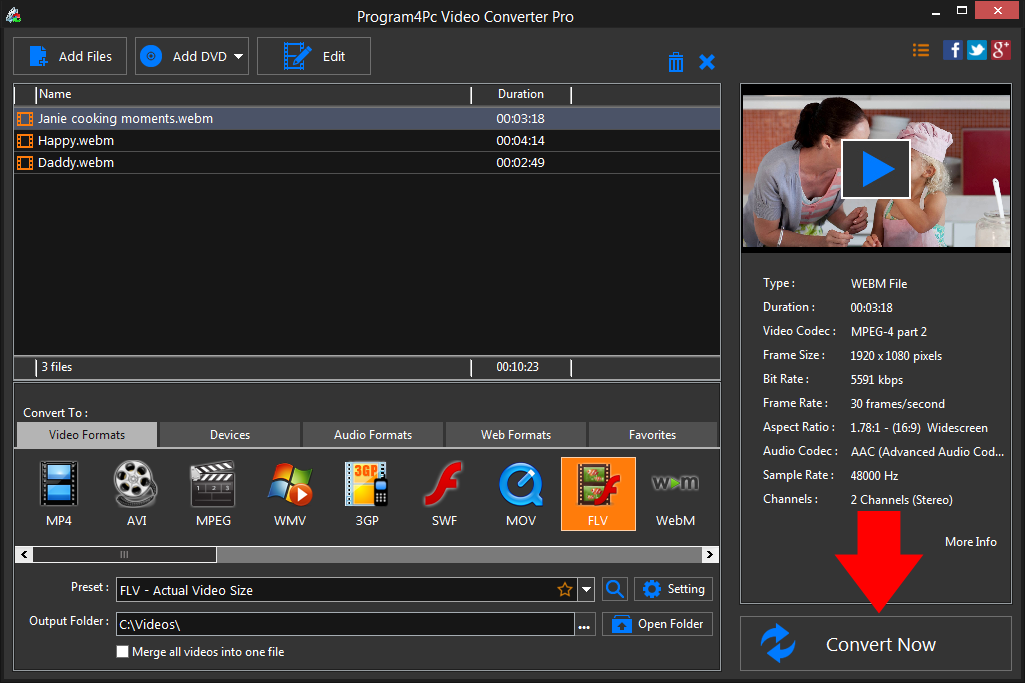 Convert WEBM to FLV video formats