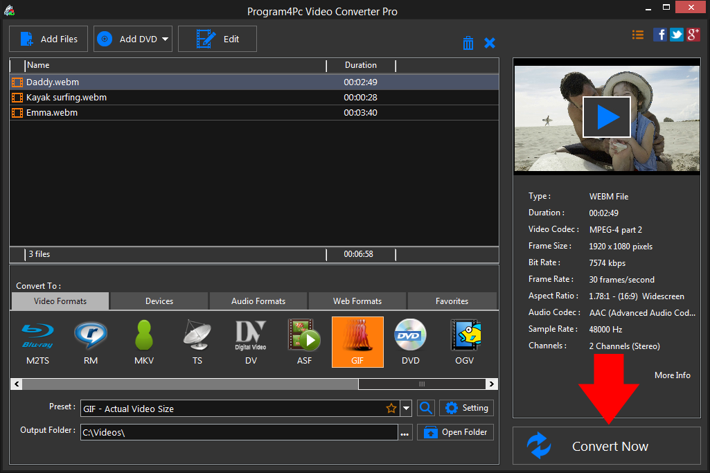 Convert WEBM to GIF video formats