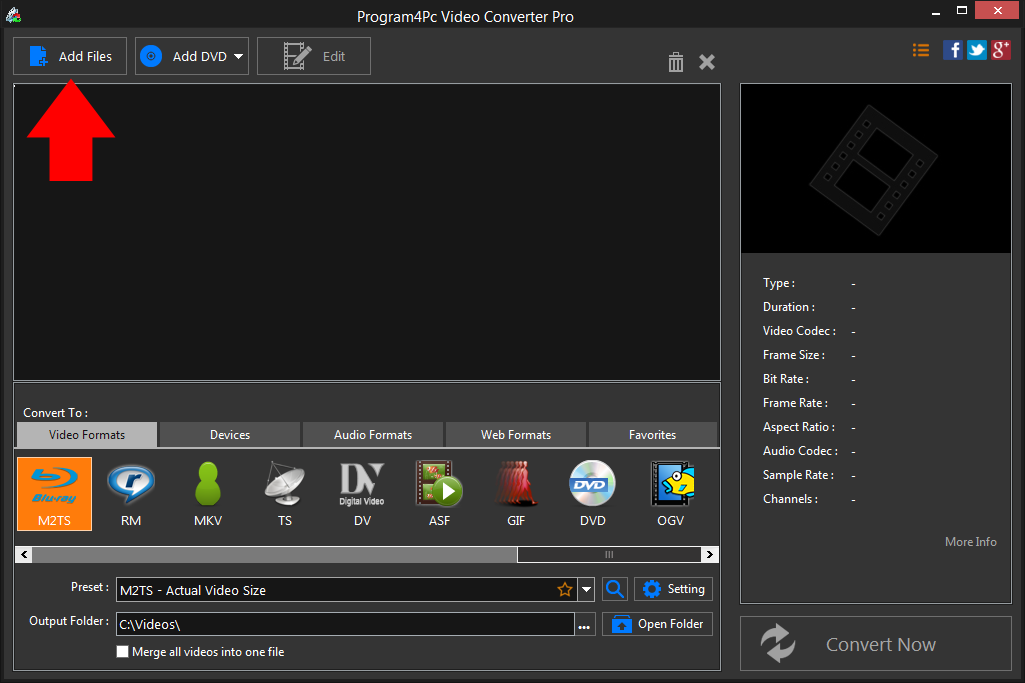 Run Program4Pc WEBM to M2TS converter and convert your video files professionally