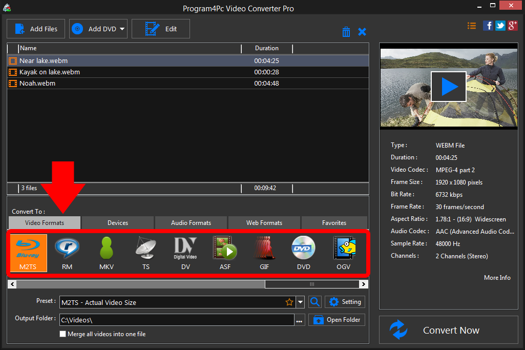 Select M2TS file format and convert it