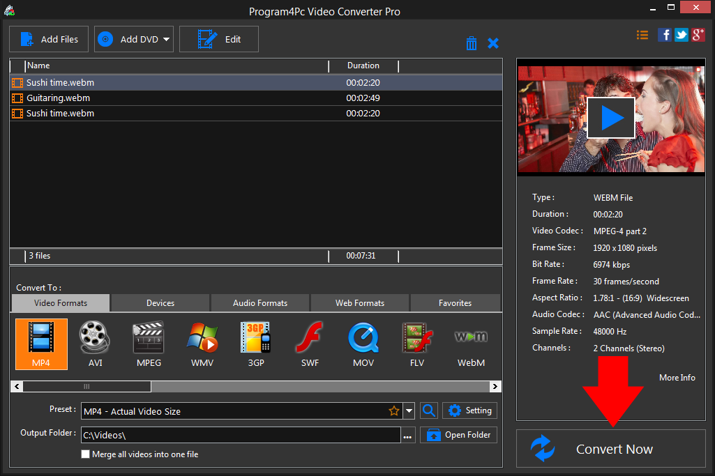 Convert WEBM to MP4 video formats