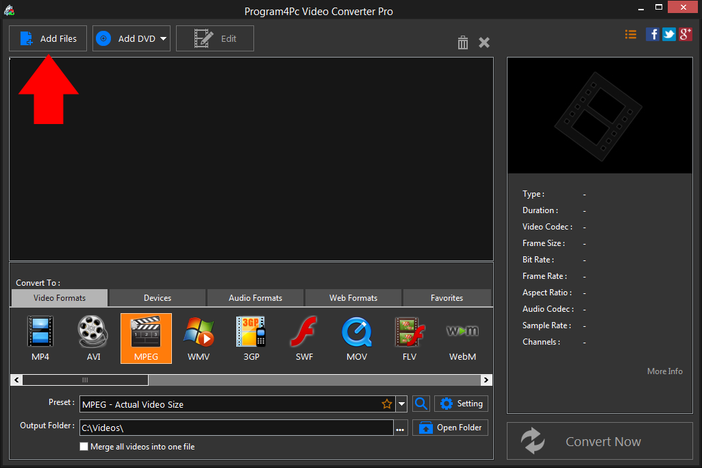Run Program4Pc WEBM to MPEG converter and convert your video files professionally