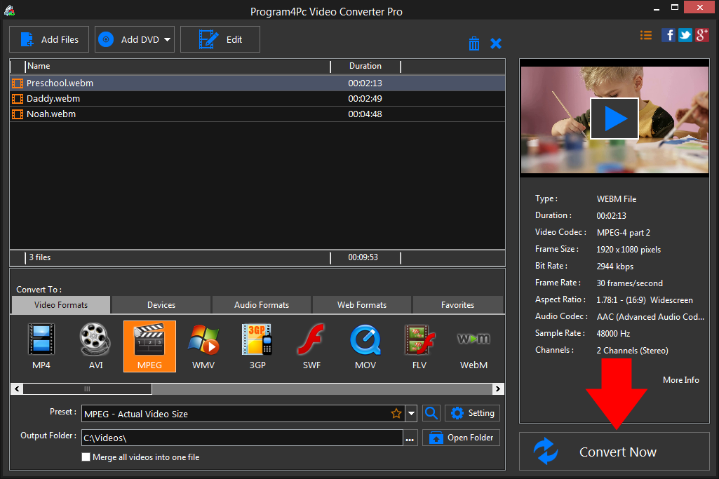 Convert WEBM to MPEG video formats