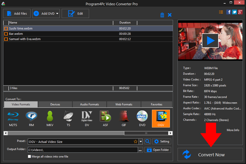 Convert WEBM to OGV video formats