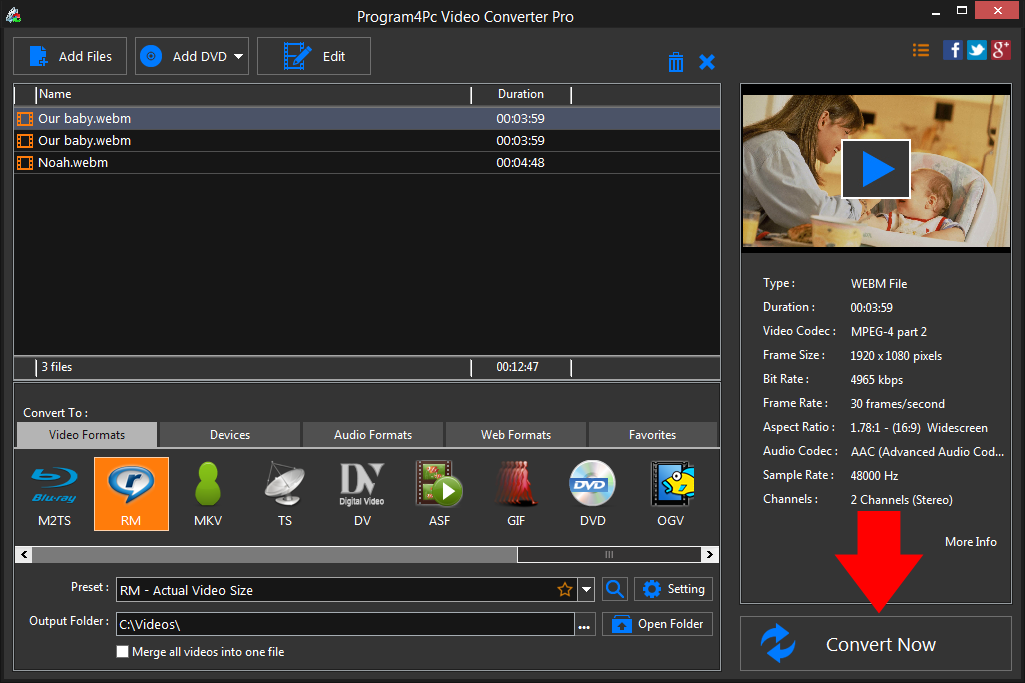 Convert WEBM to RM video formats