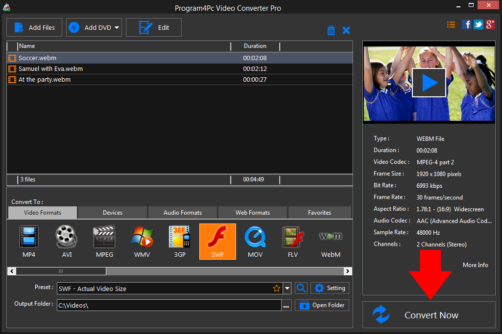 Convert WEBM to SWF video formats