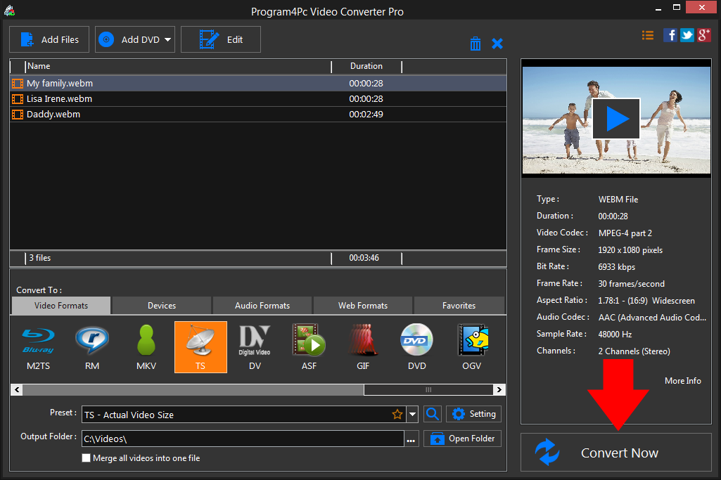 Convert WEBM to TS video formats