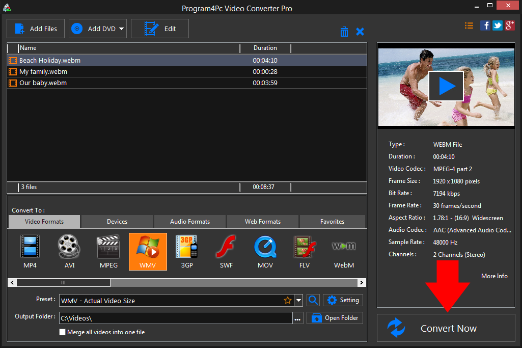 Convert WEBM to WMV video formats